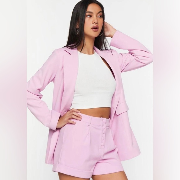 Forever 21 Pink Suit Blazer Short Matching Set Small S Medium M Barbie - Picture 9 of 10